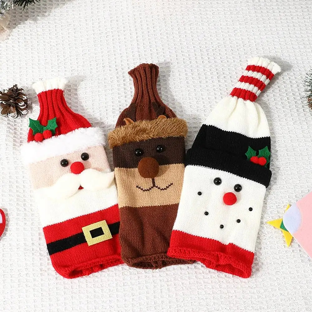 Christmas Knitted Wine Bottle Cover – Santa Snowman Deer Set