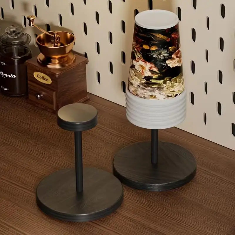 Walnut-Style Disposable Paper Cup Dispenser – Desktop Holder
