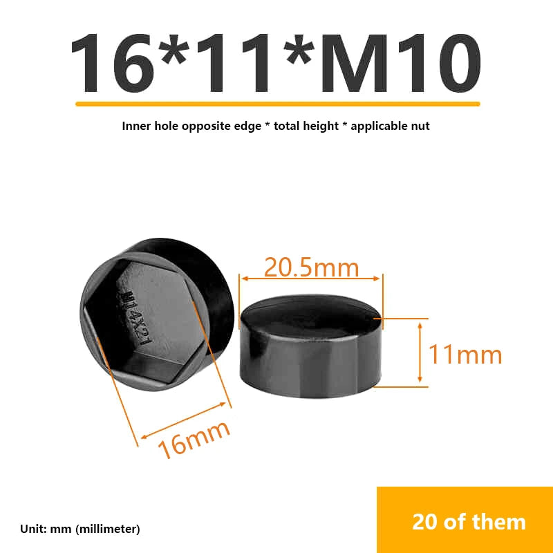 Hexagonal Nut Plastic Protective Caps 20-Pack | Screw Covers