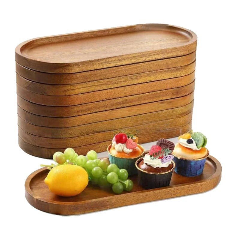 Japanese Solid Wood Round Serving Tray – Snack & Dessert Plate