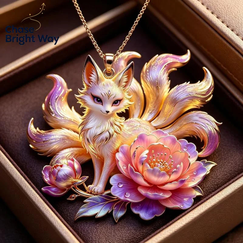 Nine Tailed Fox Enamel Pendant Necklace – Chinese Style Gift