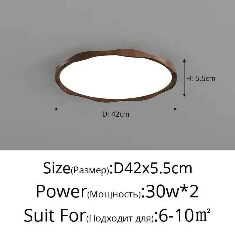 Wood Grain Round LED Ceiling Light – Dimmable Modern Lamp