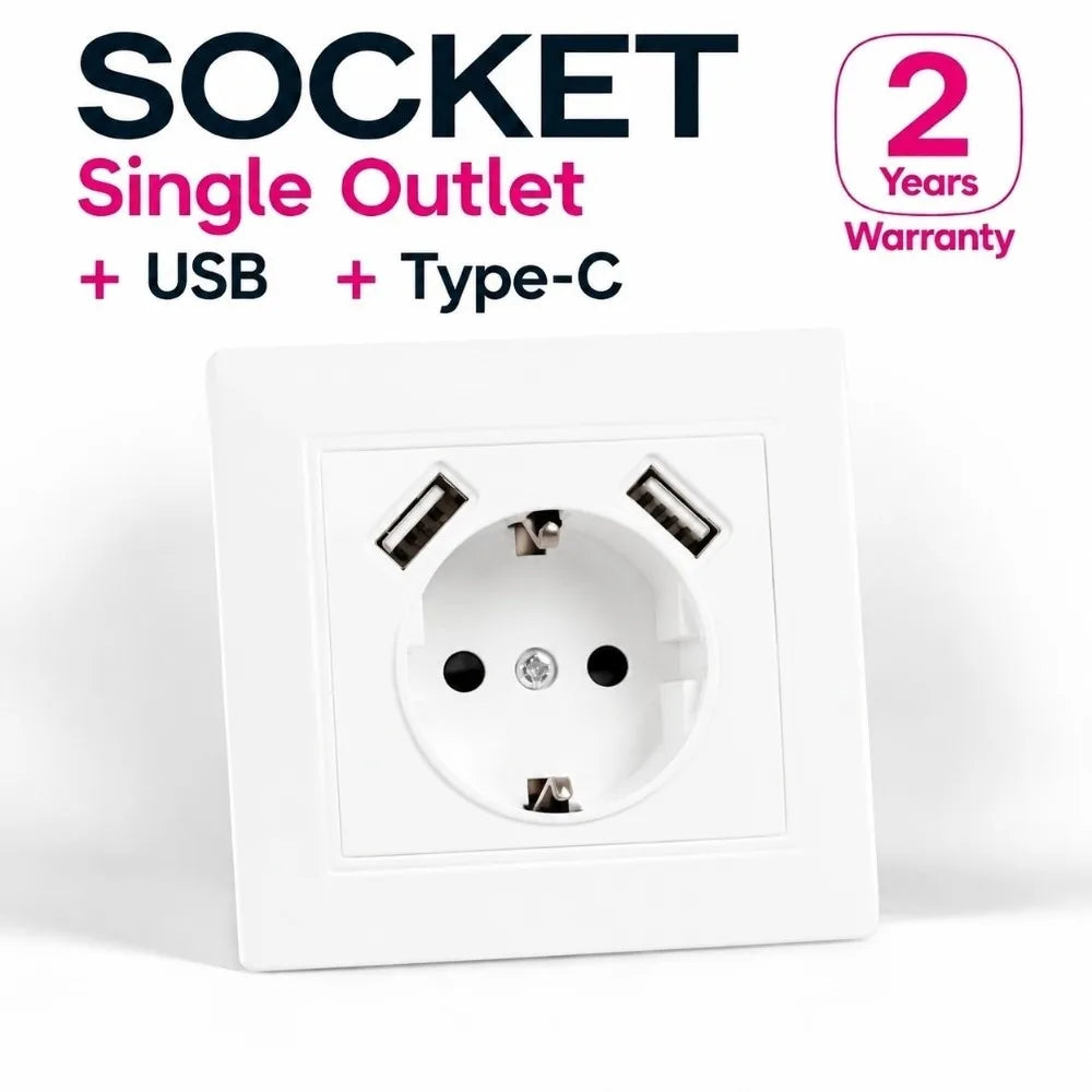 EU Schuko Wall Socket with Dual USB Ports – 5V 2A Charger