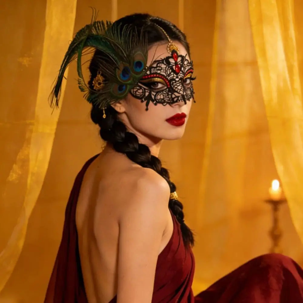 Rhinestone Half Face Masquerade Mask – Peacock Feather Venice