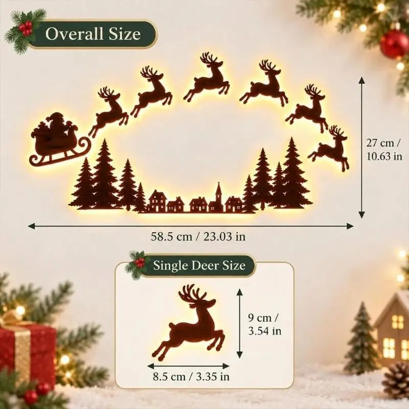 Lighted Santa Sleigh Reindeer Christmas Wall Décor Remote Set