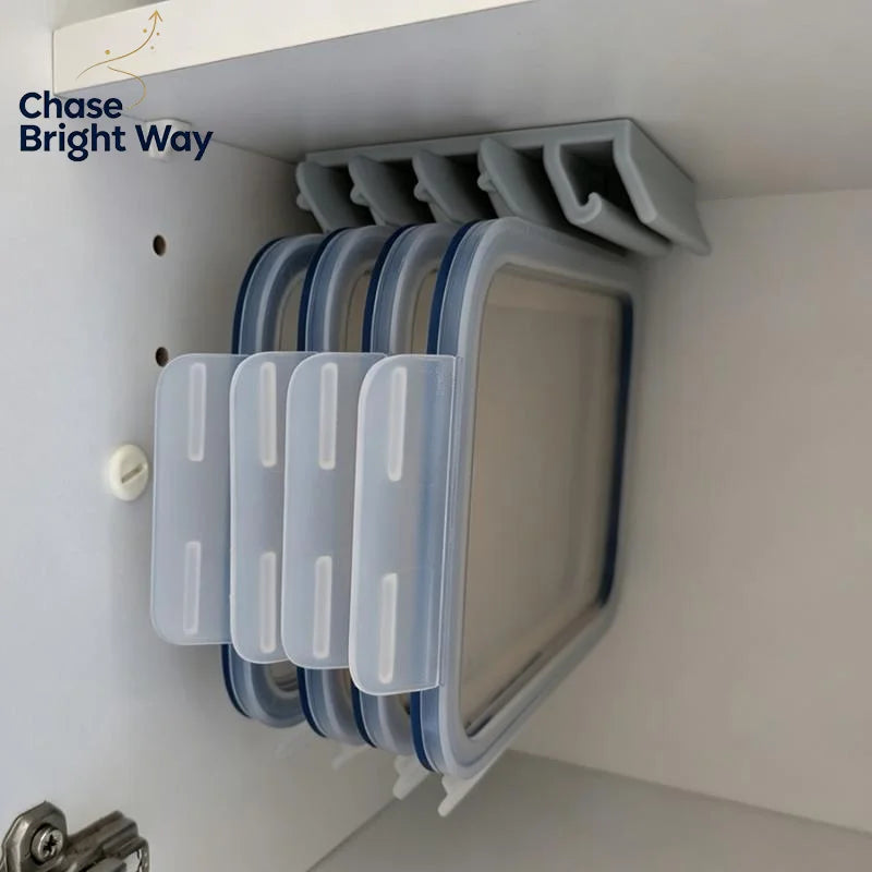 Under Cabinet Food Container Organizer – 4-Slot No-Drill Rack