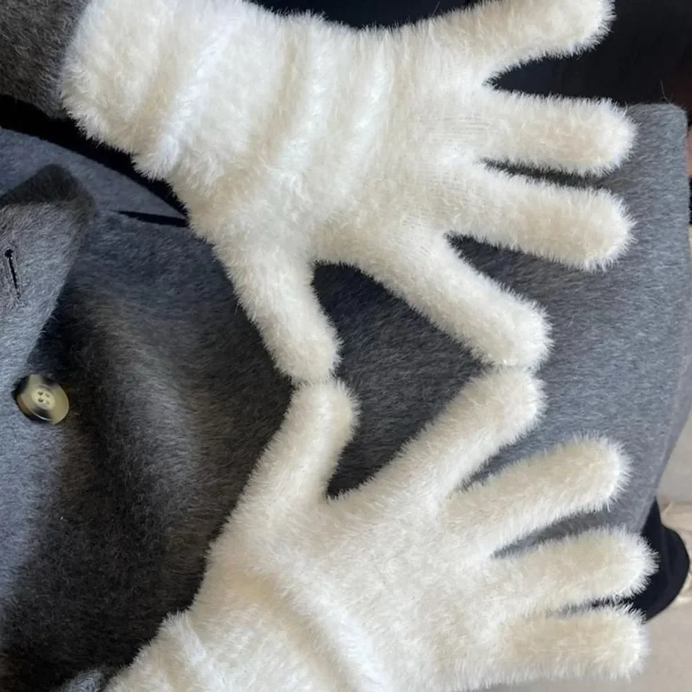 Women's Plush Faux Mink Winter Gloves – Unisex Outdoor Warmth