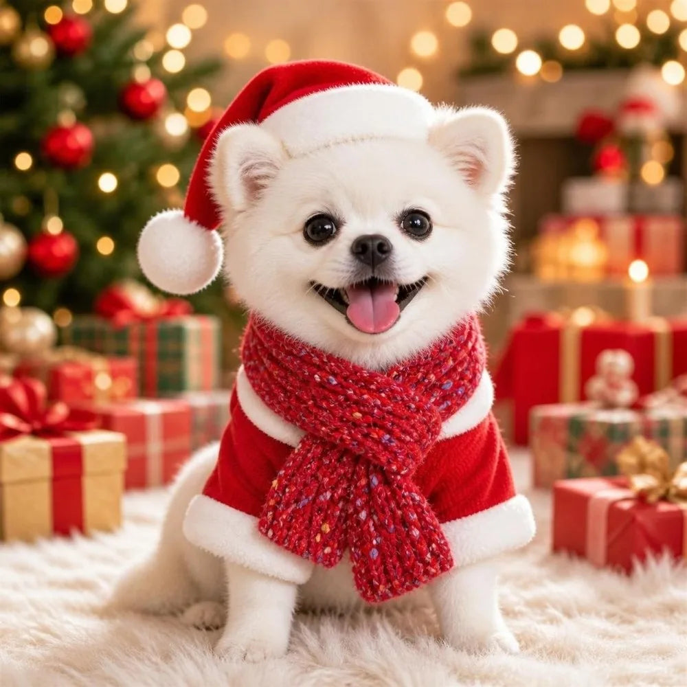 Christmas Knitted Dog Scarf – Adjustable Pet Neck Warmer
