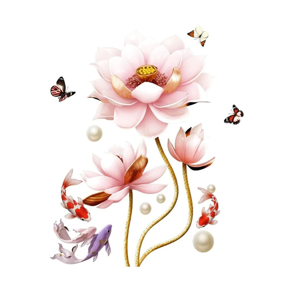 Koi Fish Lotus 3D Static Cling Glass Window Wall Decal