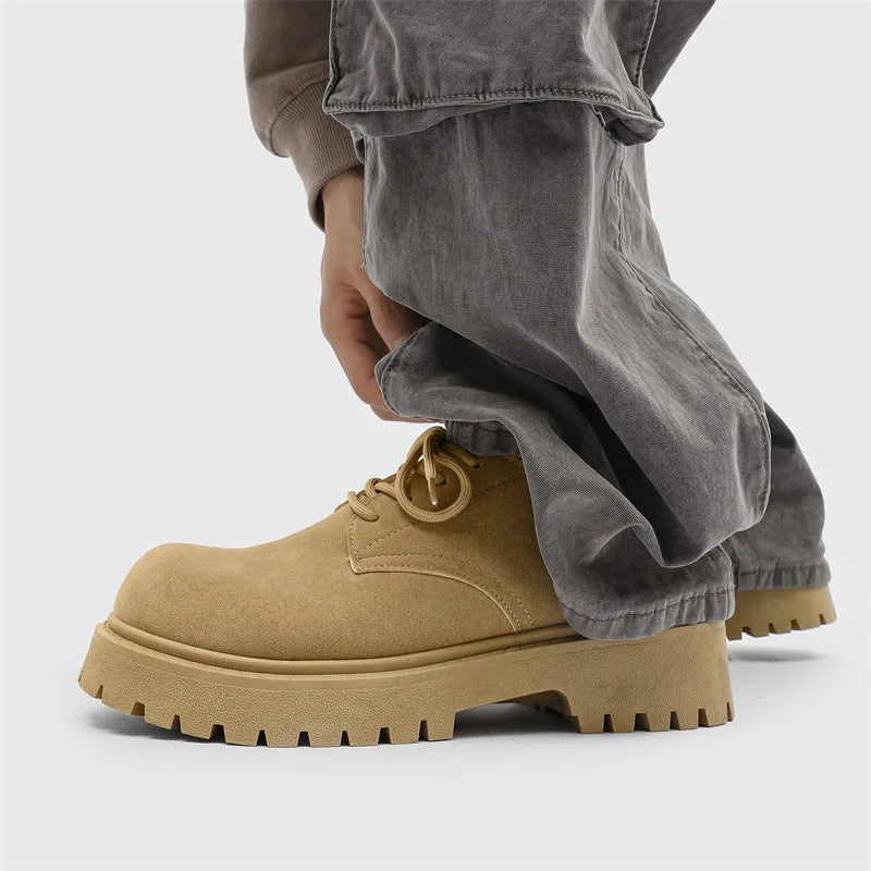 Men's Chunky Derby Boots – Retro Lace-Up Faux Suede Low-Top