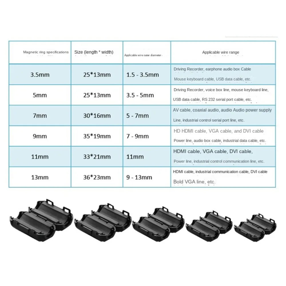 Snap-On Ferrite Bead Clamp – EMI RFI Noise Filter, 5 Sizes