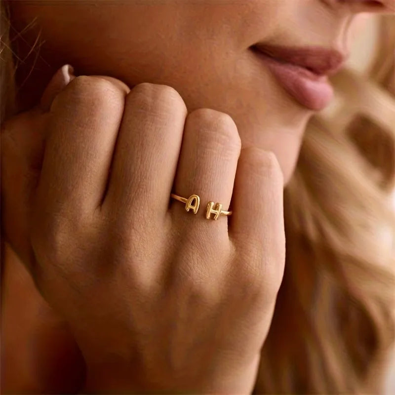 Personalized Bubble Font Name Ring – Custom Open Band for Women