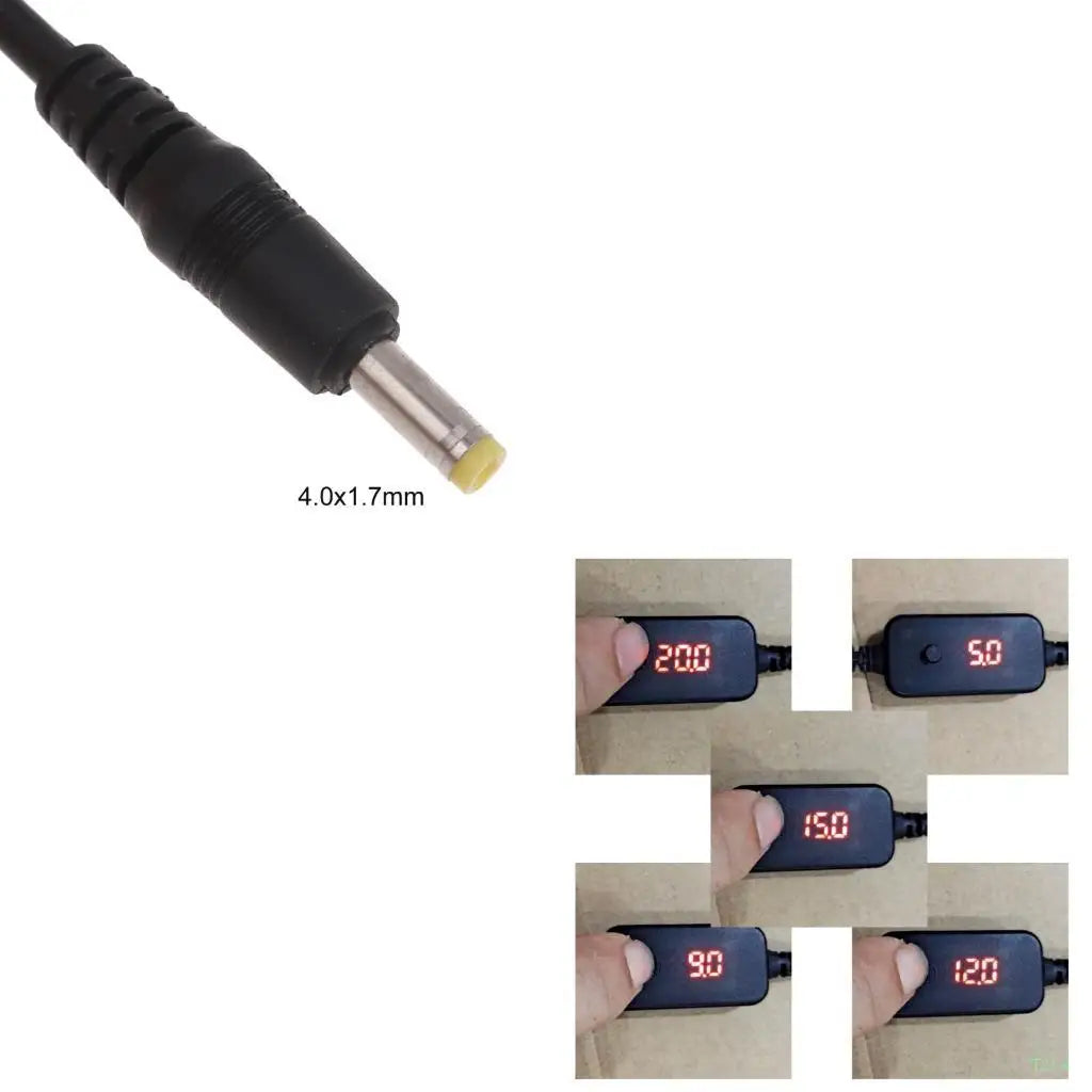 USB-C to 5.5x2.5mm Adjustable Voltage Cable | LED Display
