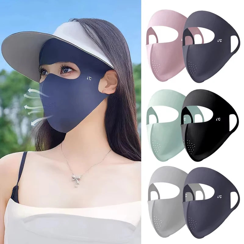 Women's UPF 50+ Ice Silk UV Sun Mask – Cooling Face Cover