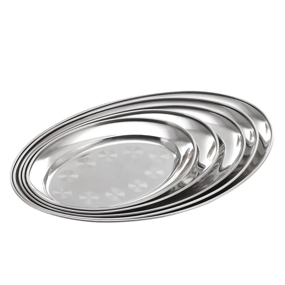 Stainless Steel Oval Fish Plate – Shallow Serving Tray Multi-Size