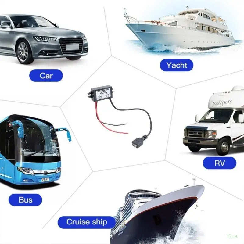T21A DC 12V/24V to USB 5V 3A Power Adapter – Car & Solar