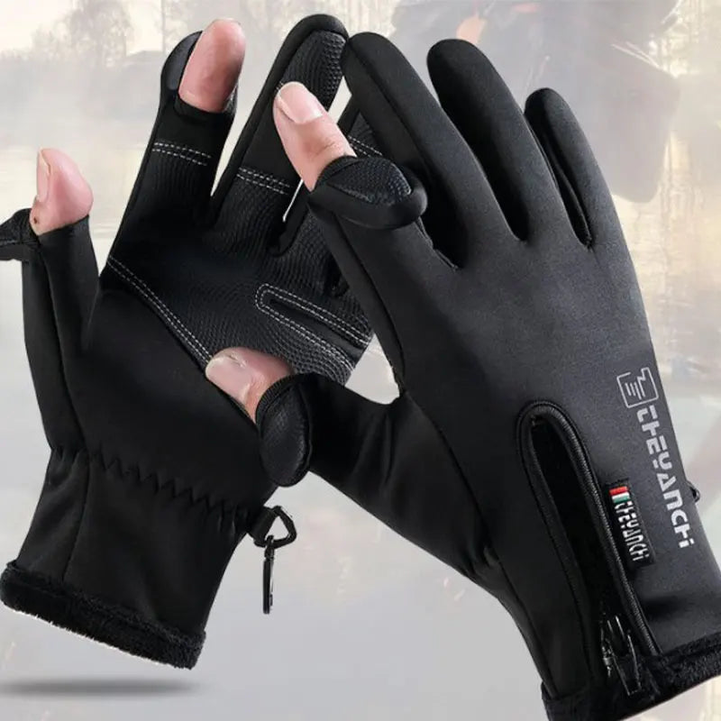 Winter Fishing Gloves 2-Finger Flip Waterproof Fleece Cycling