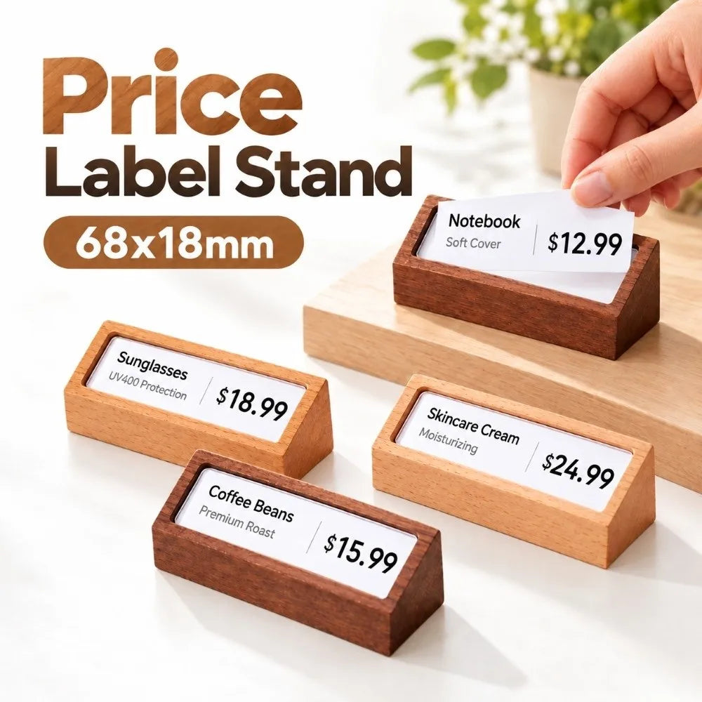 Wooden Price Tag Holder – Beech & Walnut Desk Label Stand