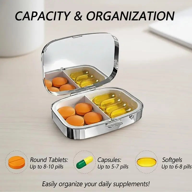Sardines Print Metal Pill Box – 2-Compartment Travel Organizer