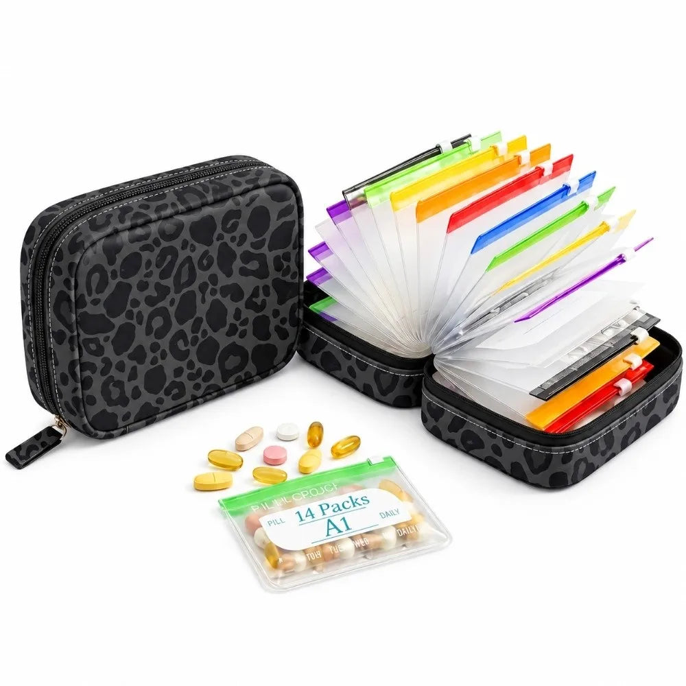 BPA-Free Weekly Pill Organizer – 14 Zippered Pouches Travel Case