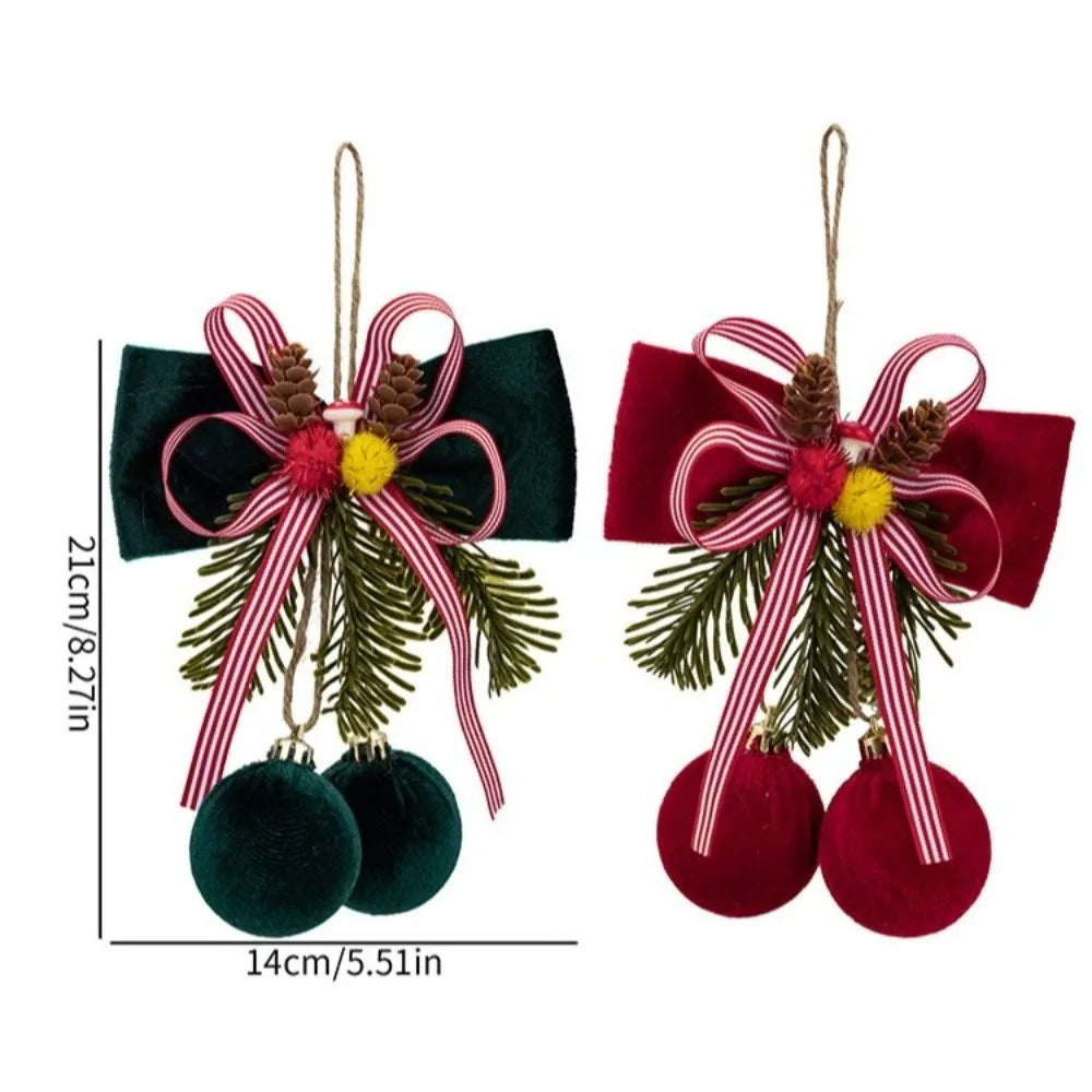 Velvet Christmas Bow Ornament – Wine Red Pine Needle Accent