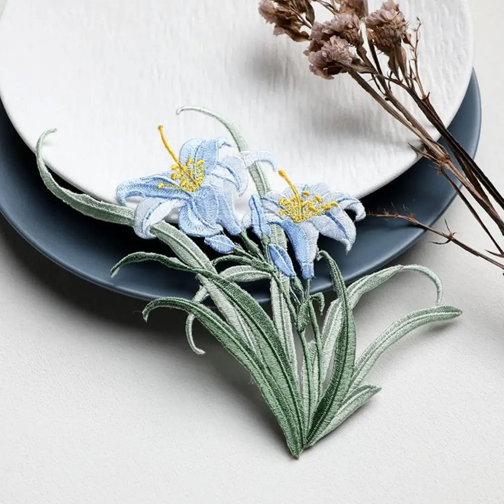 3D Orchid Embroidery Iron-On Patch – Chinese Floral Appliqué