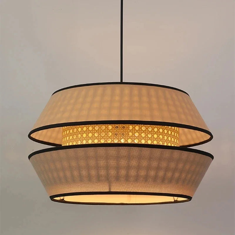 Wabi Sabi Rattan Bamboo Pendant Light – E27 Hanging Ceiling Lamp