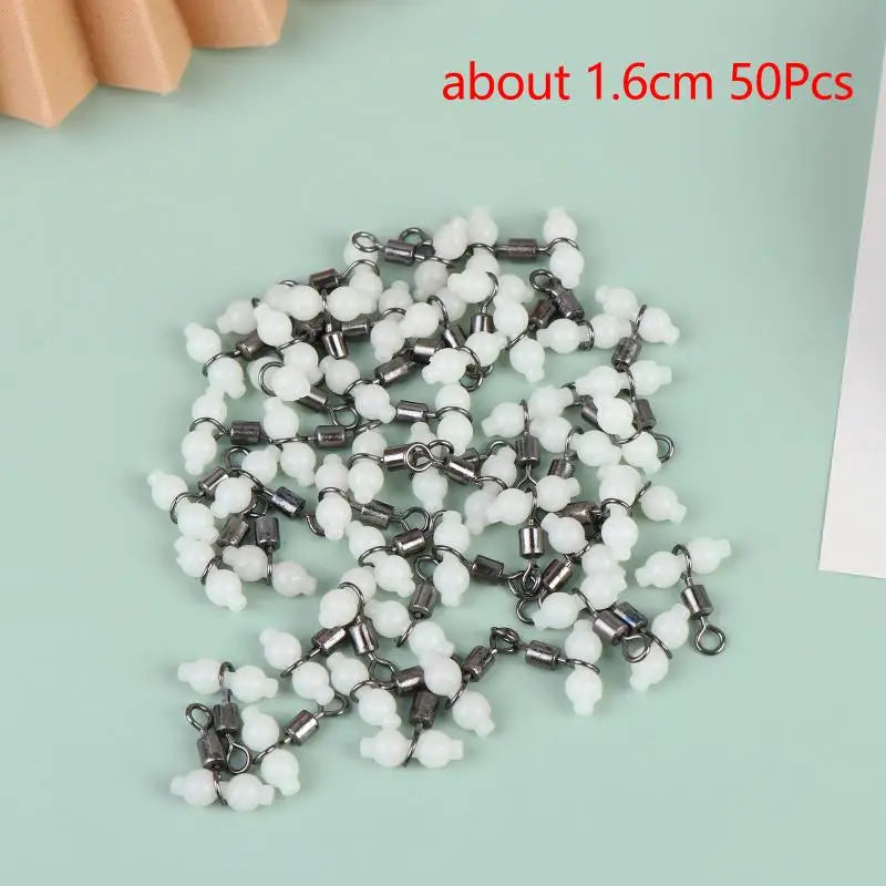 50-Pack Luminous Gourd Bead Fishing Swivel Connectors Anti-Tangle
