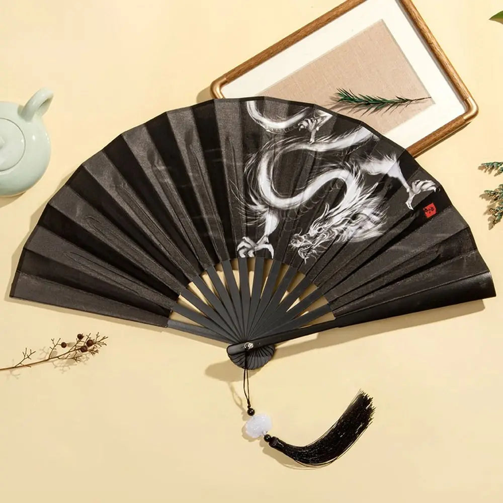 Silk & Bamboo Vintage Folding Hand Fan – Colorful Tassel