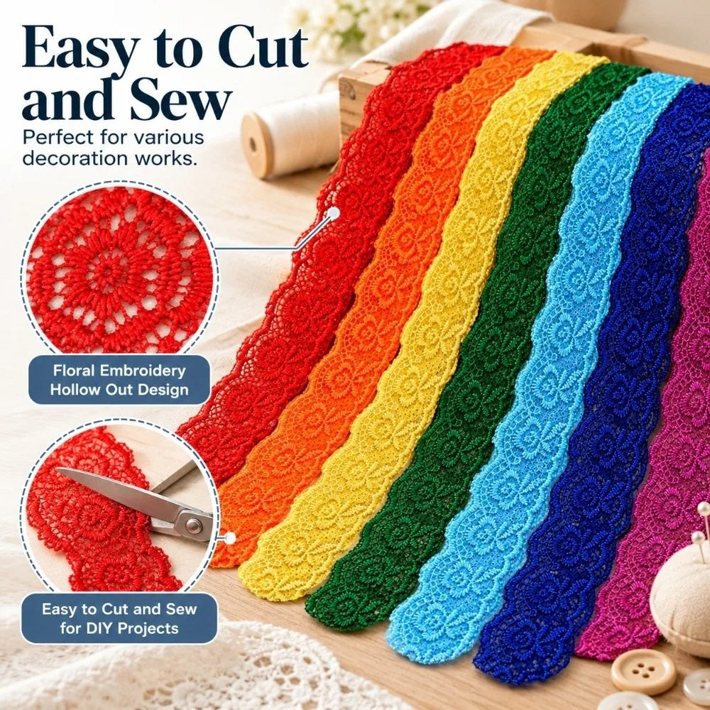 10 Yards Floral Embroidery Lace Trim – Hollow Polyester 40mm