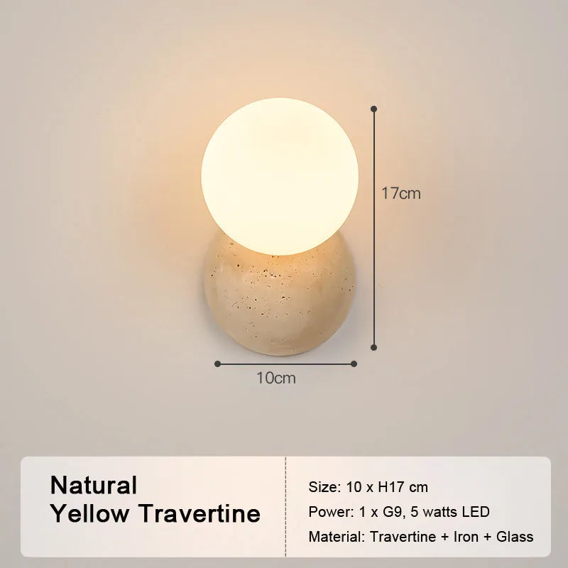 Retro LED Wall Lamp – Natural Yellow Travertine Stone Light