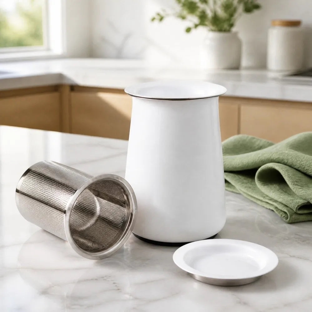 Stainless Steel Coffee Powder Sifter Cup with Lid – White