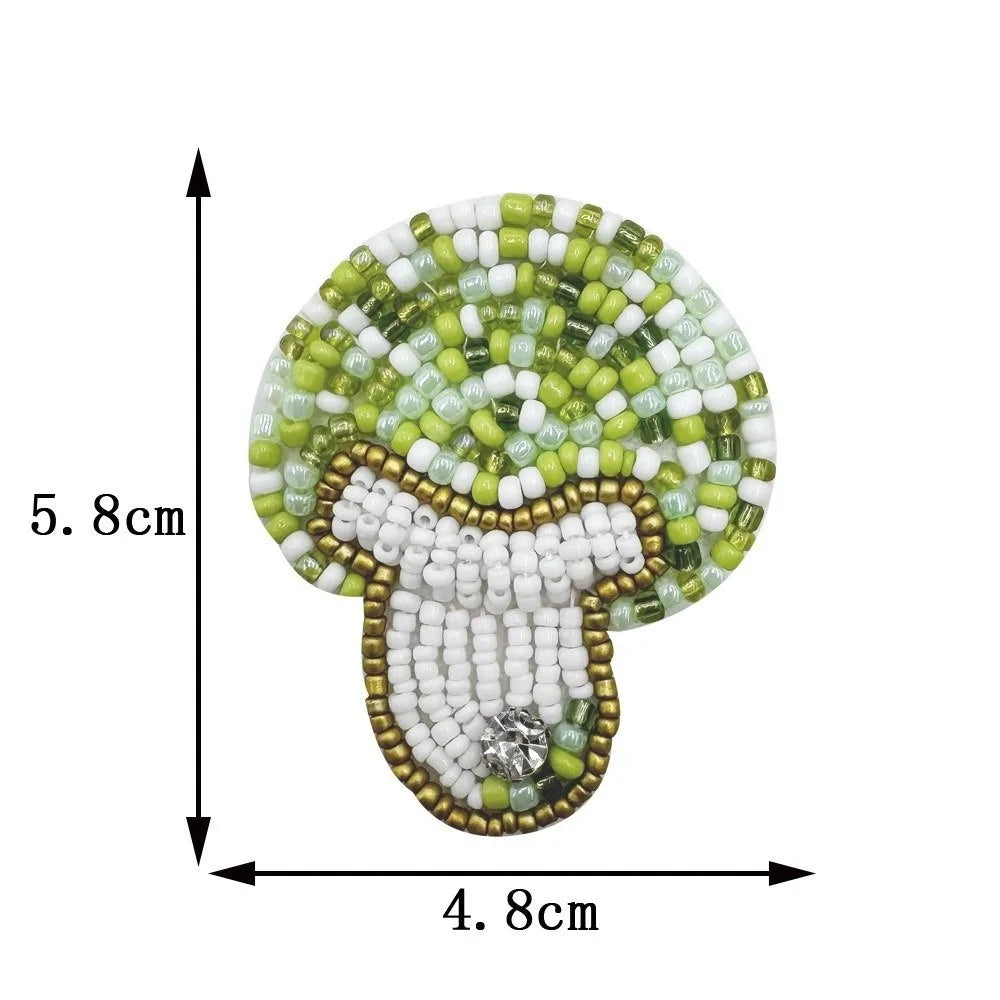 Handmade 3D Beaded Mushroom Patch – DIY Fabric Appliqué Craft