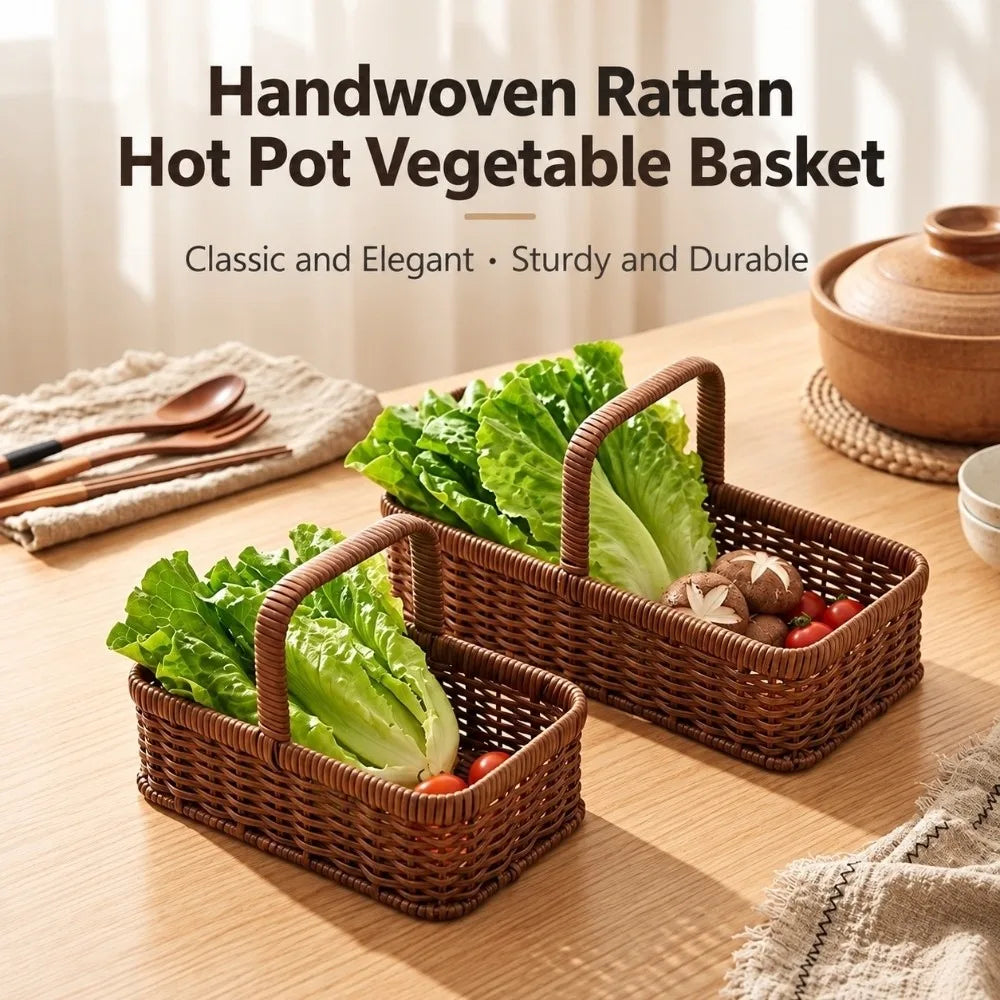 Woven Plastic Rattan Rectangular Basket – Fruit & Serving