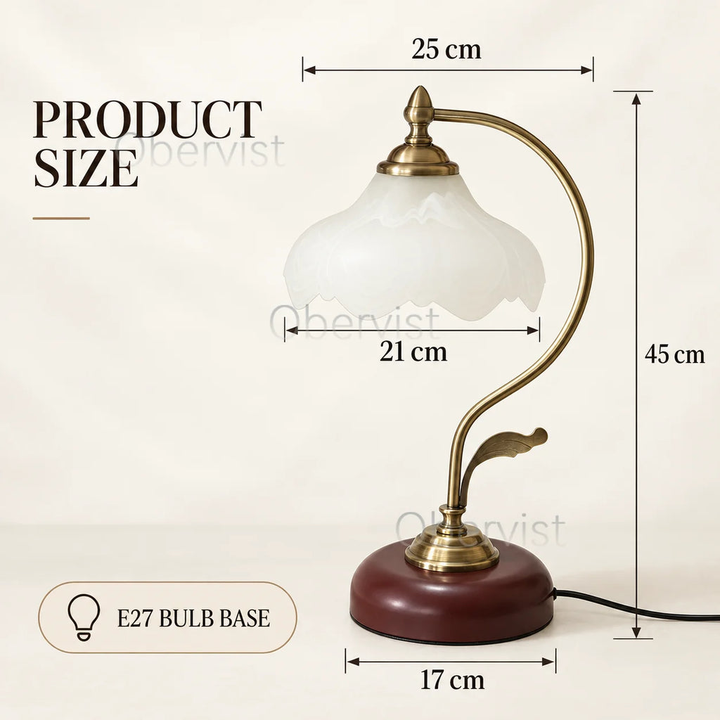 Vintage Nordic Table Lamp – Frosted Glass Flower Shade | E27