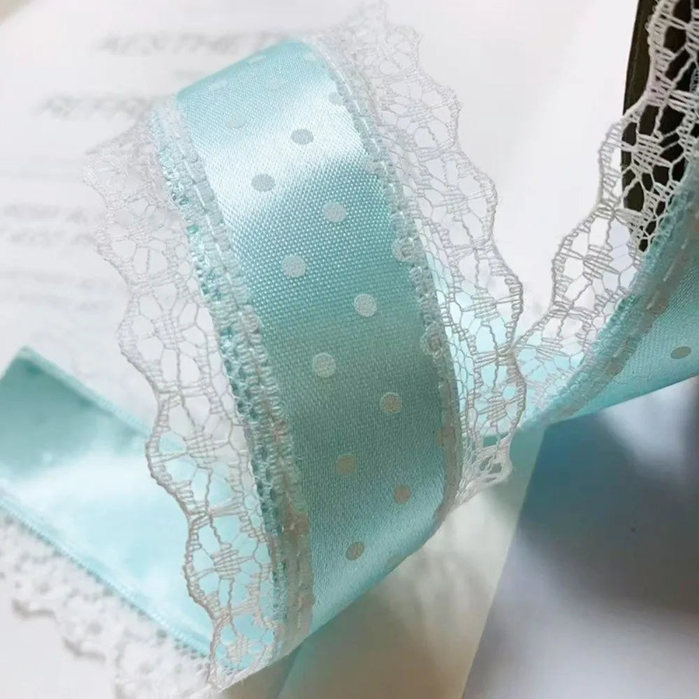 Polka Dot Satin Ribbon 4cm Wide – 10 Yards White Lace Trim