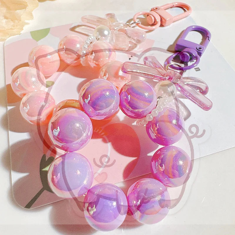 Candy Bow Beaded Wrist Strap Phone Charm & Keychain