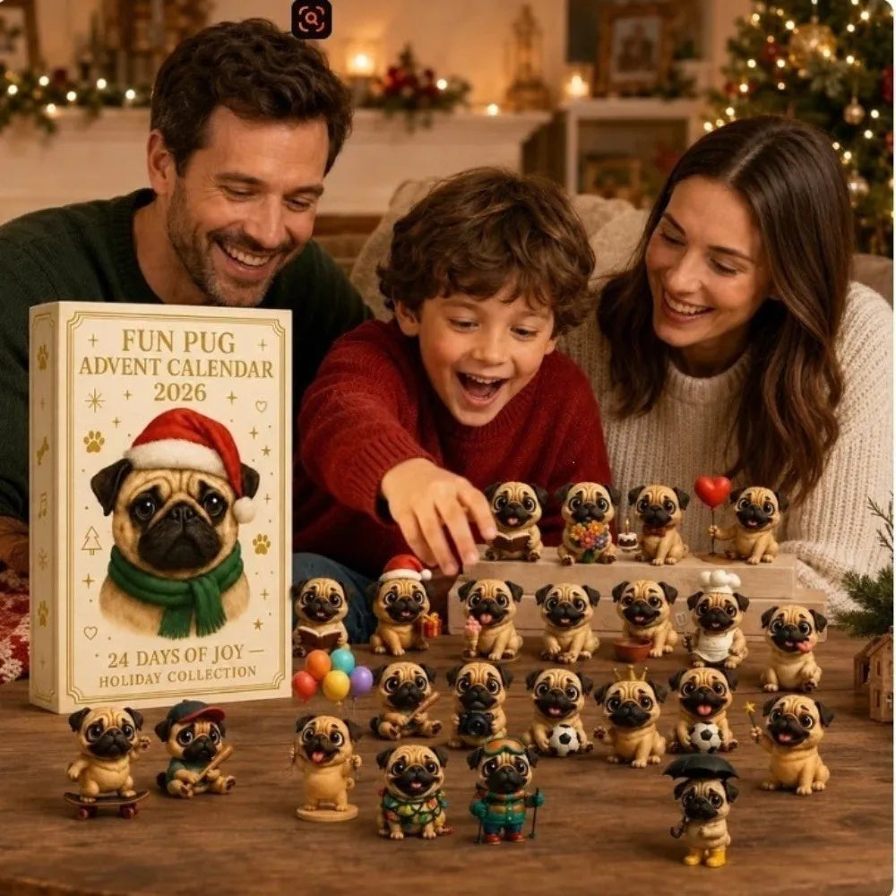 24-Piece Pug Advent Calendar – Acrylic Christmas Ornaments