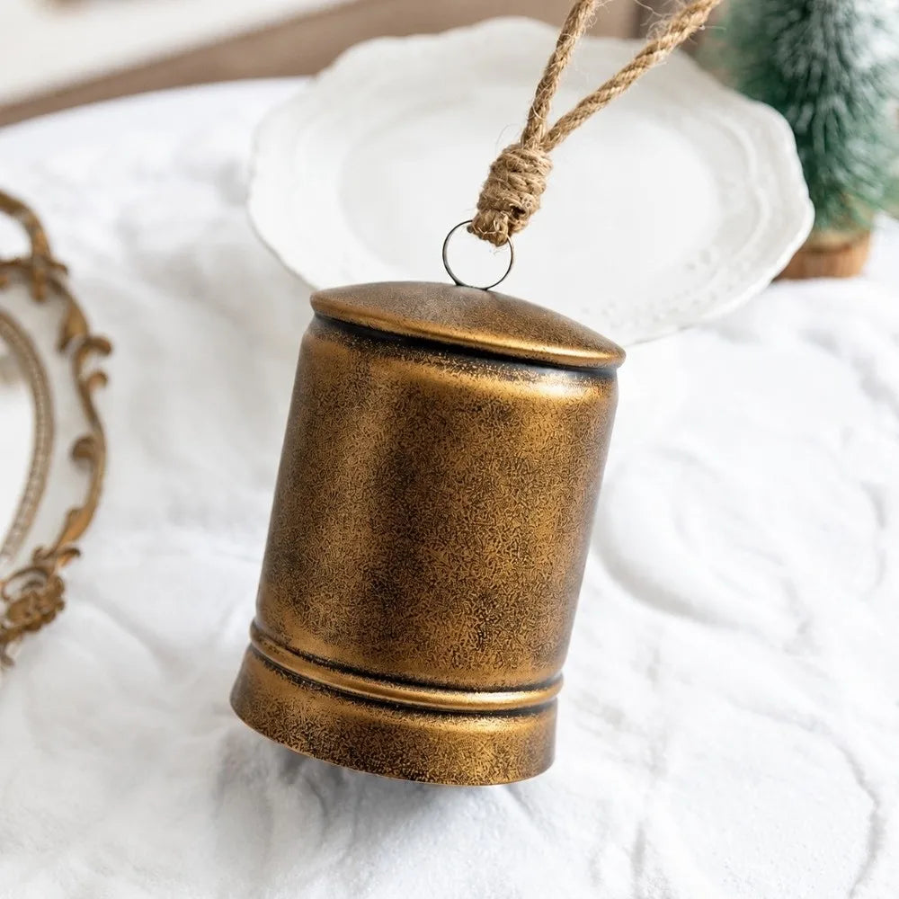 Vintage Iron Christmas Bell Ornament | Rustic Jute Rope Cluster