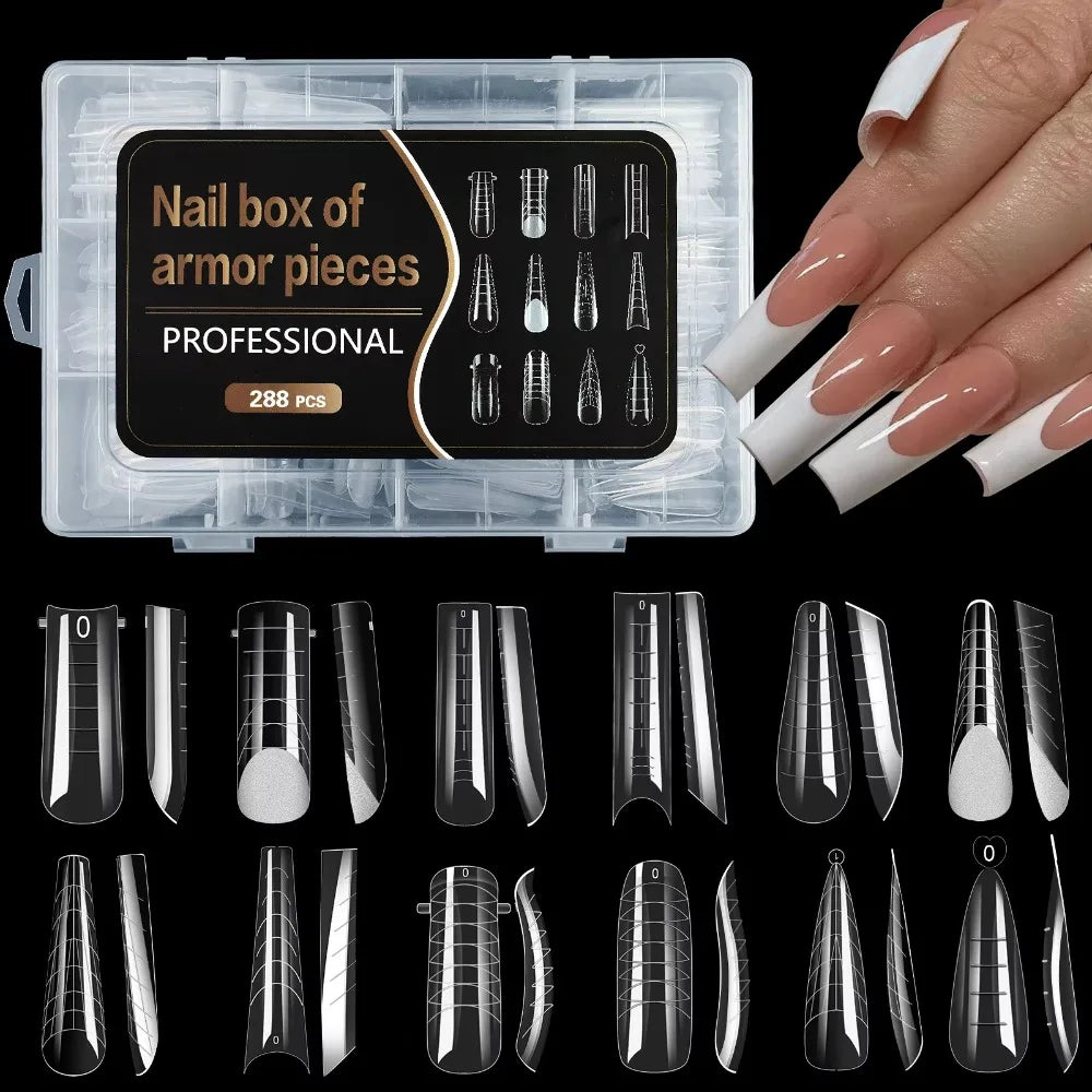Mixed 12-Type Nail Tips Set – Pointed & French Mold False Nails