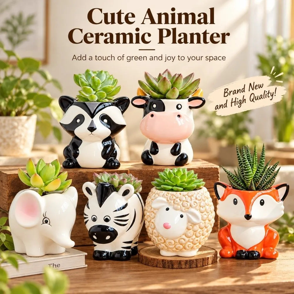 Cartoon Elephant Ceramic Succulent Planter with Drainage Hole