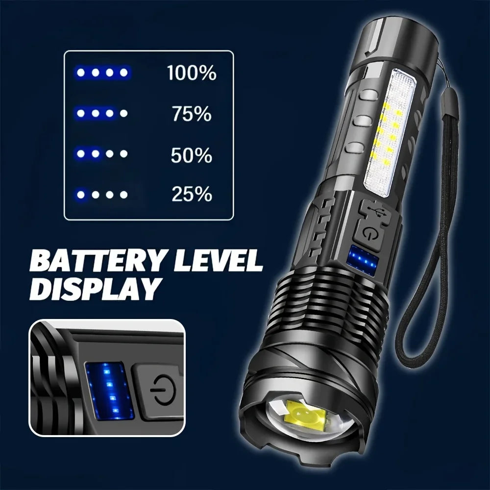 Rechargeable Zoomable LED Flashlight – 7 Modes, 2300 Lumens