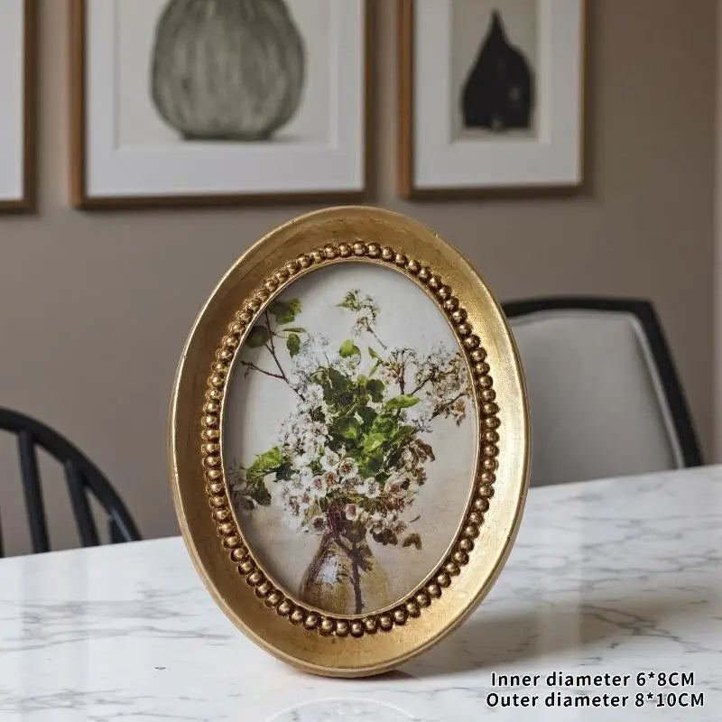 Vintage Gold Resin Oval Photo Frame – Desk & Wall Display