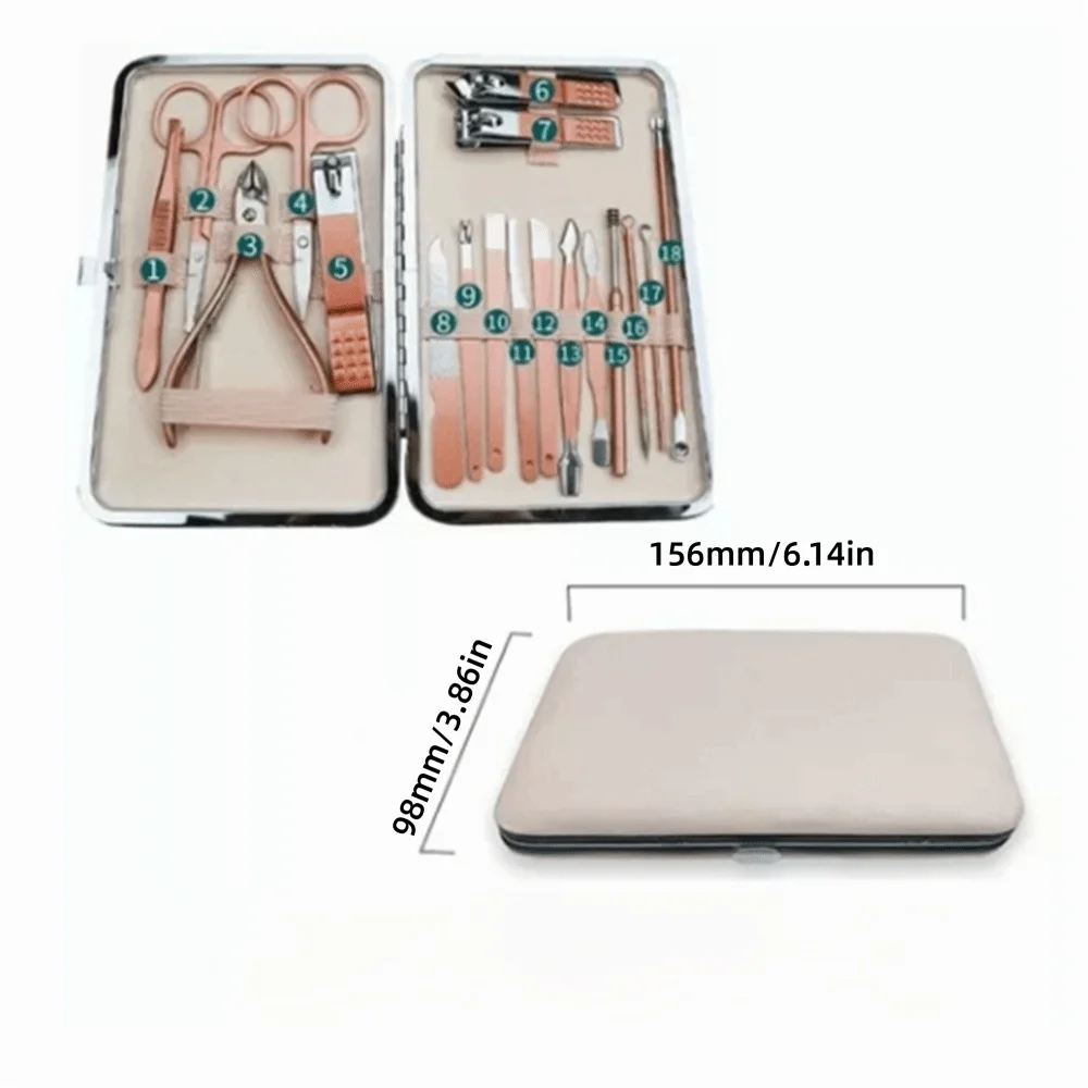18-Pc Rose Gold Stainless Steel Nail Clipper & Grooming Kit