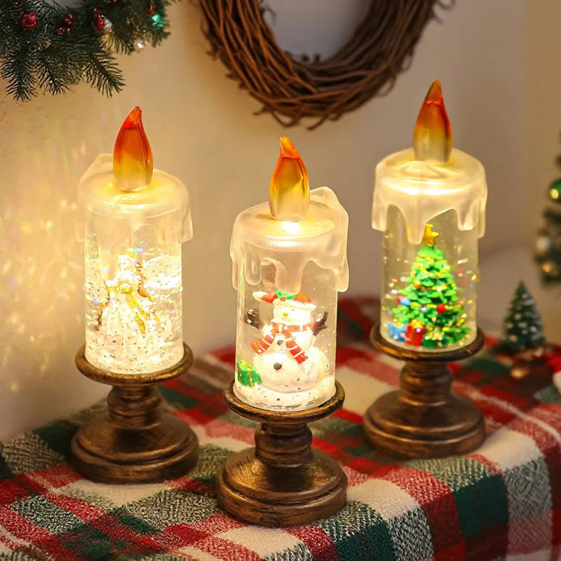 Water-Filled Snow Globe Candle Lamp – Christmas Night Light