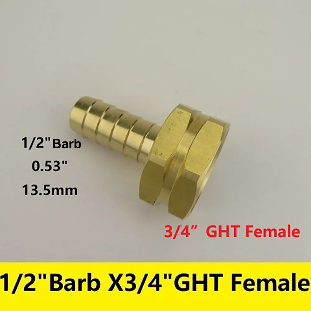 Brass Barb Fitting 3/8"–3/4" x 3/4" GHT Garden Hose Adapter