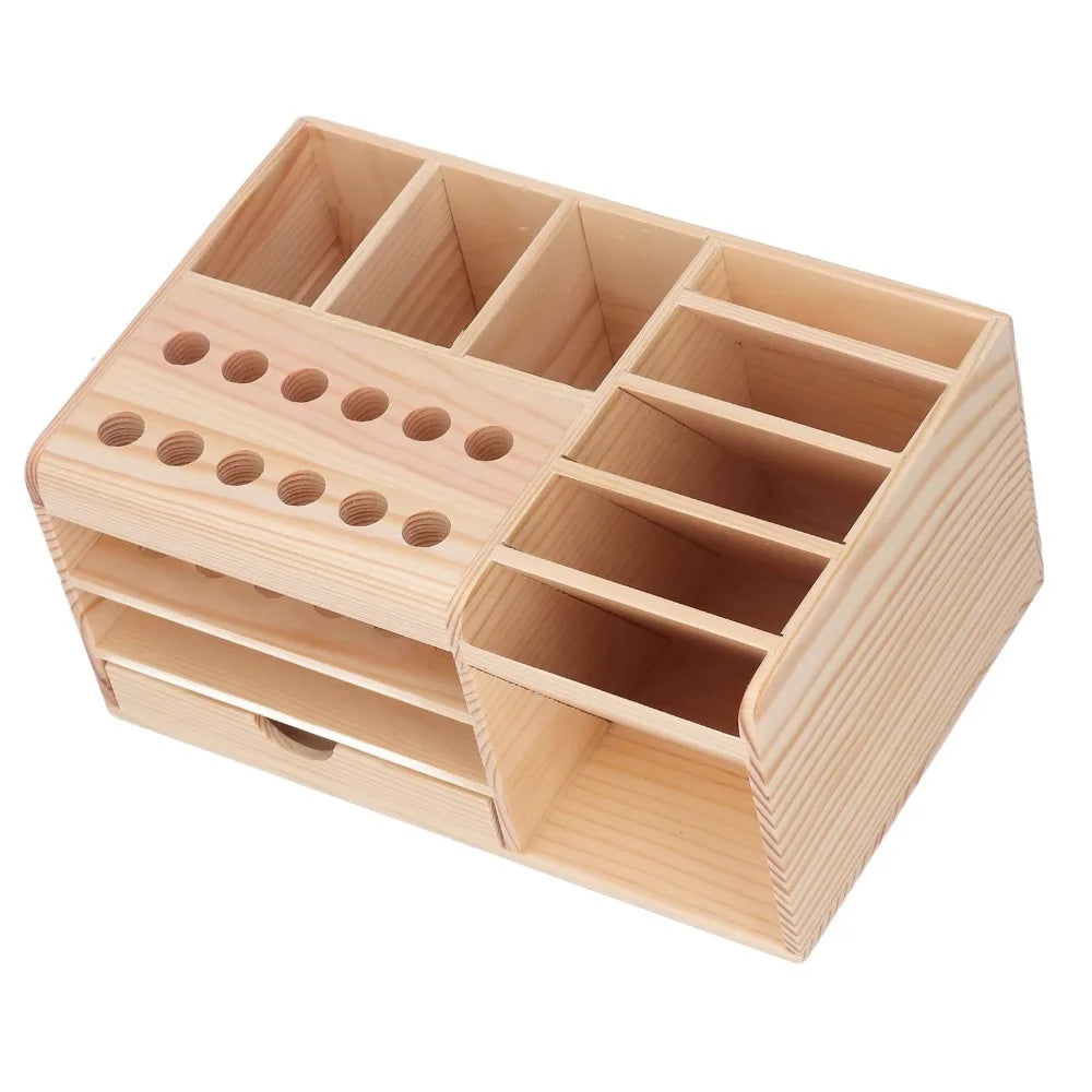 Wooden Desktop Tool Organizer – Multi-Compartment Storage Rack