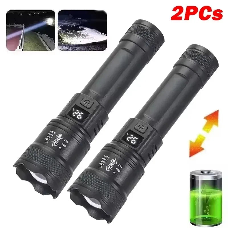 Tactical LED Flashlight 300000LM USB-C Rechargeable Zoom Torch