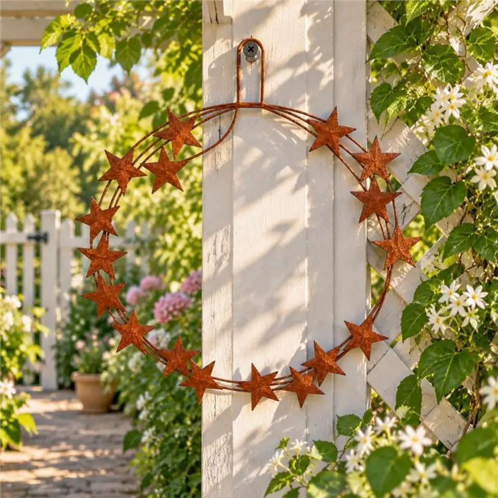 Rustic Metal Star Hanging Wreath – Iron Door & Fence Décor