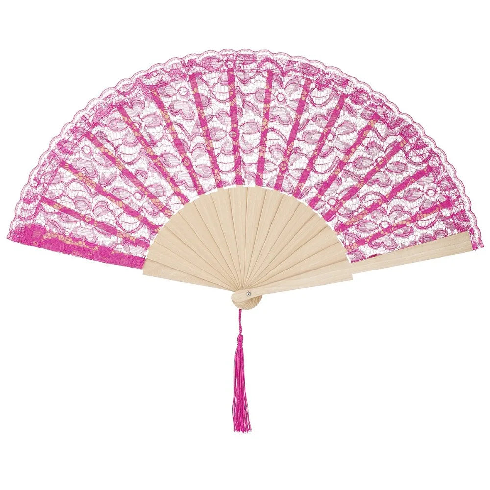 Vintage Chinese Lace Folding Fan – Floral Wood Hand Fan & Tassel